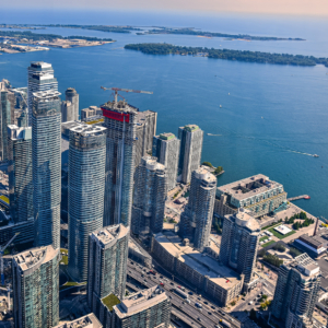 High angle shot of the skyscrapers and buildings captured in Toronto, Canada